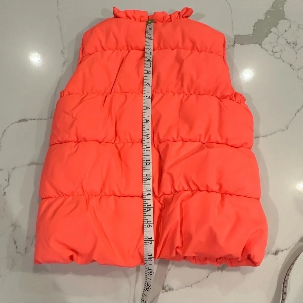 Vintage Gymboree Girls Kids Neon Orange  Ruched Puffer Vest M 7-8 Full Zip 90’s
